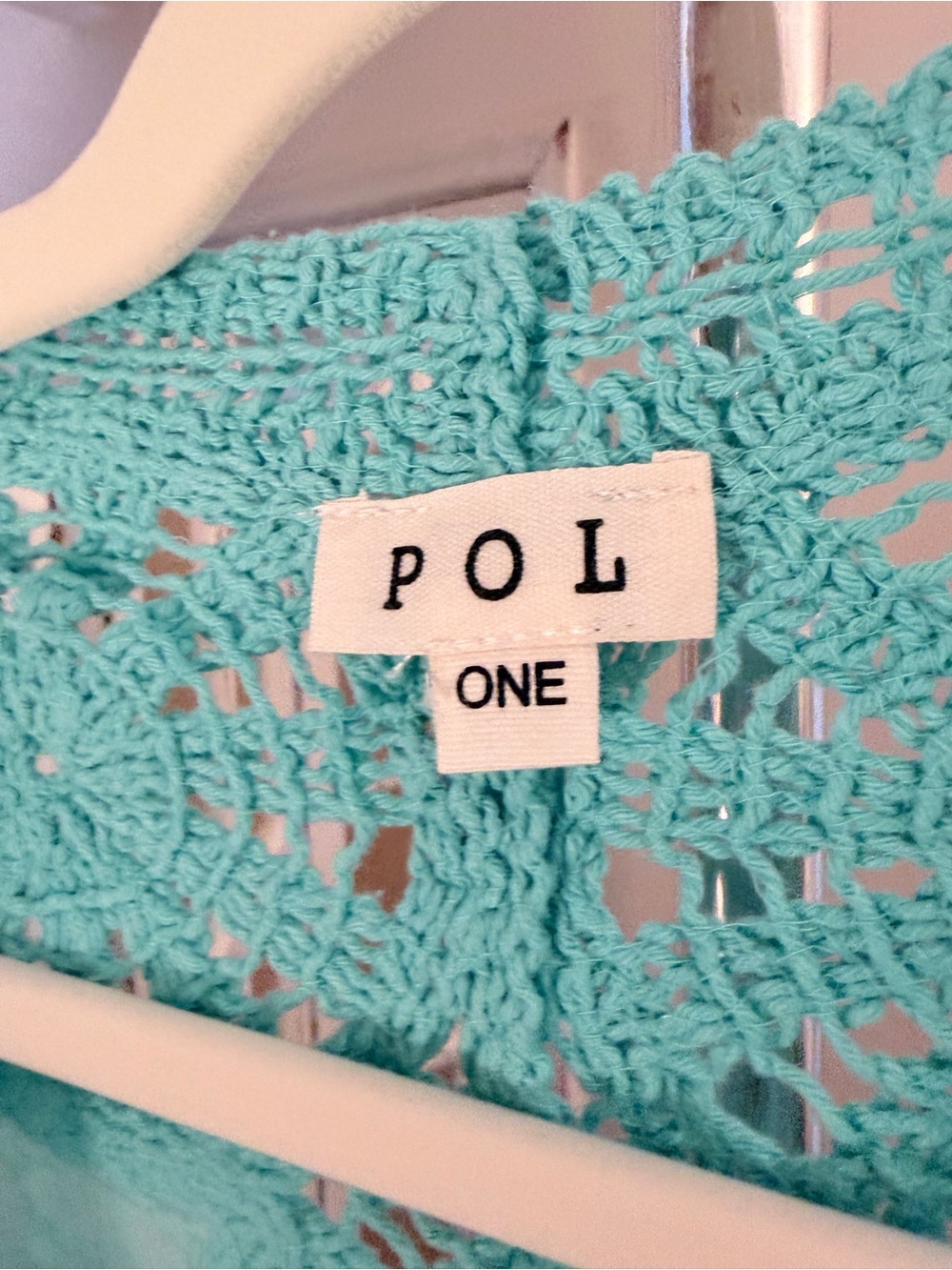 POL NWOT Turquoise Crochet Batwing Button Down Boho Top One Size - Picture 7 of 9